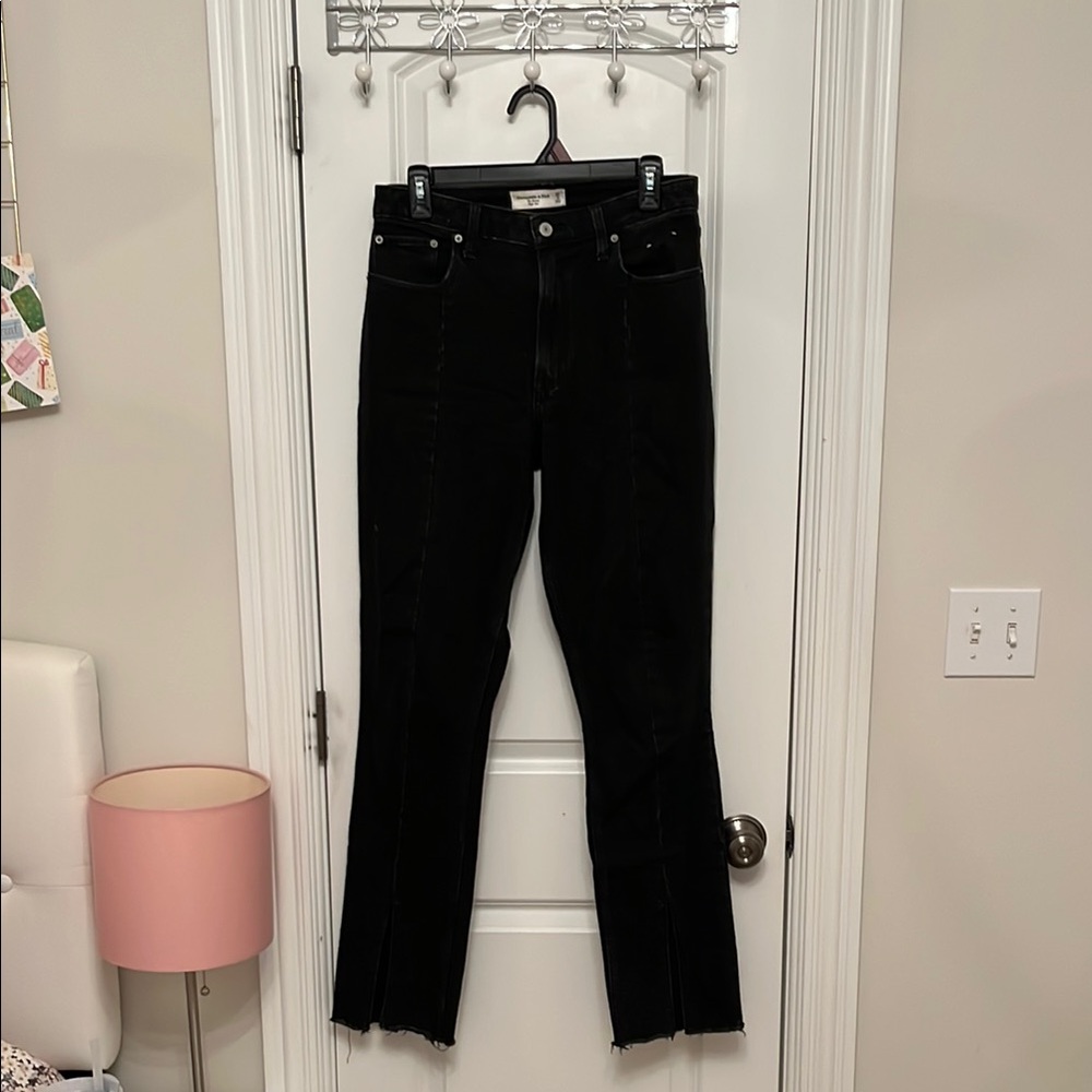 Abercrombie & Fitch The Skinny High Rise Split Hem Black Jeans - Curve Love
